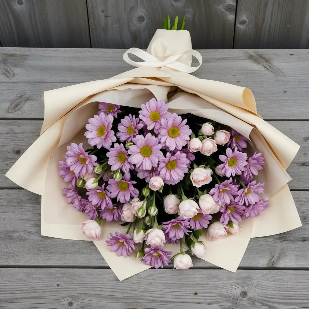 Букет цветов из: Розы и Хризантемы в Брюховецкой