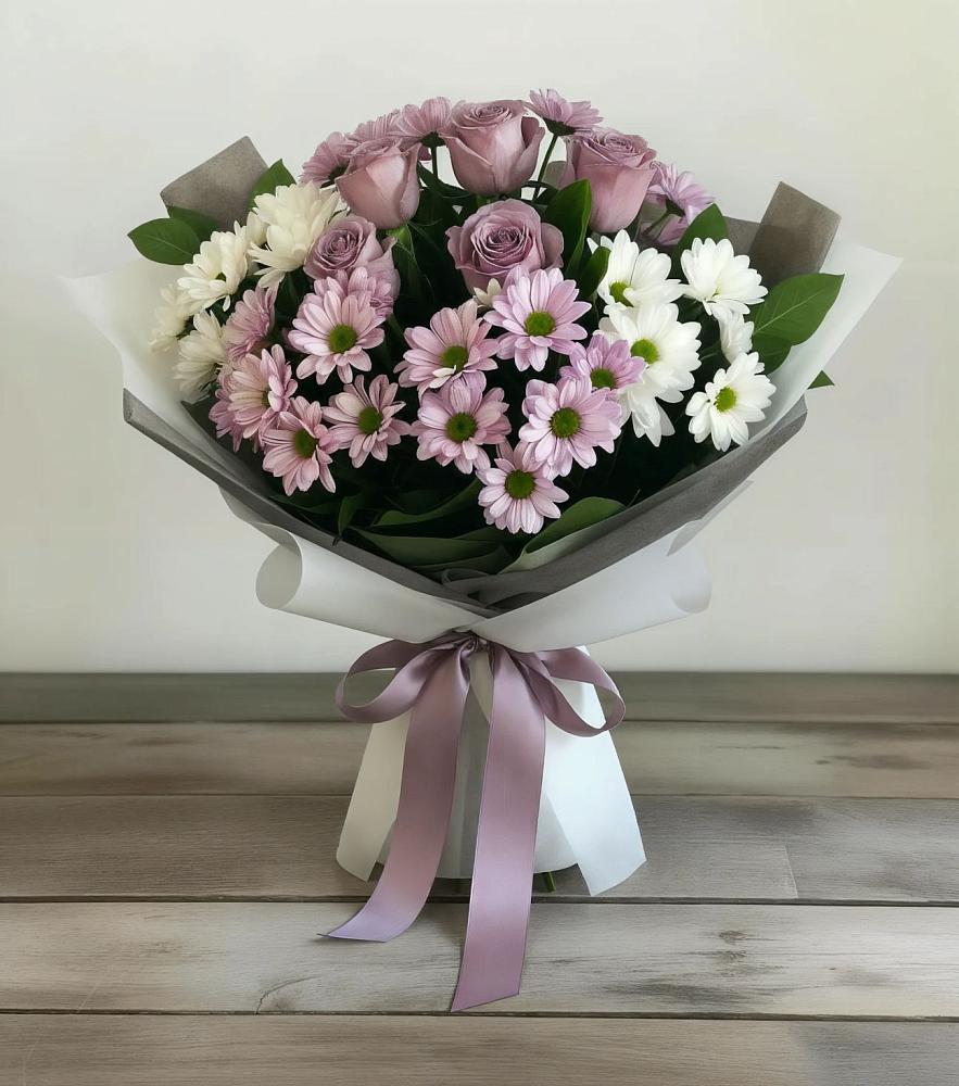 Букет цветов из: Хризантемы и Розы в Брюховецкой