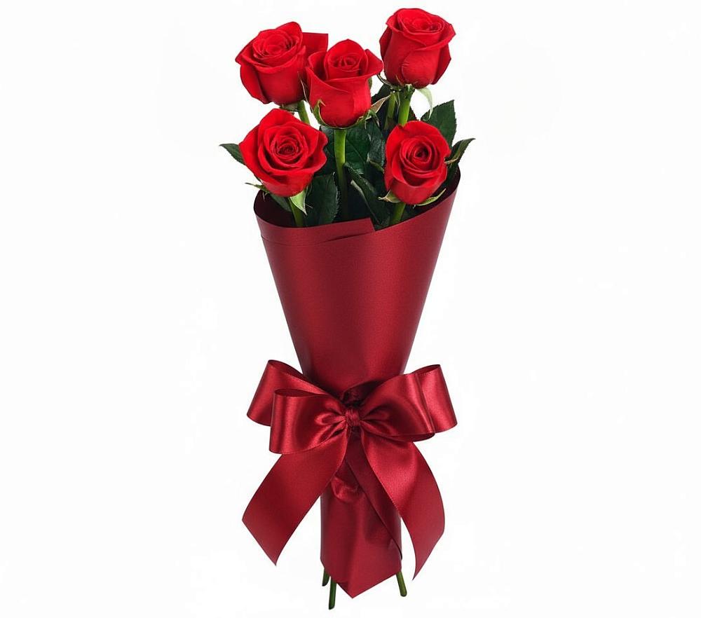 5 Красных роз Эдлесс Лав в Брюховецкой Букет 5 Красных роз Эдлесс Лав в Брюховецкой
