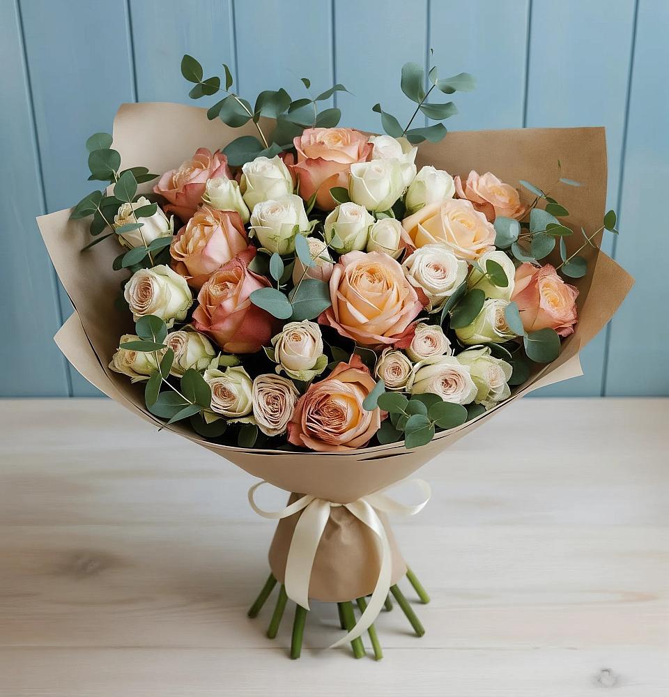 Букет цветов из: Альстромерии и Розы в Брюховецкой