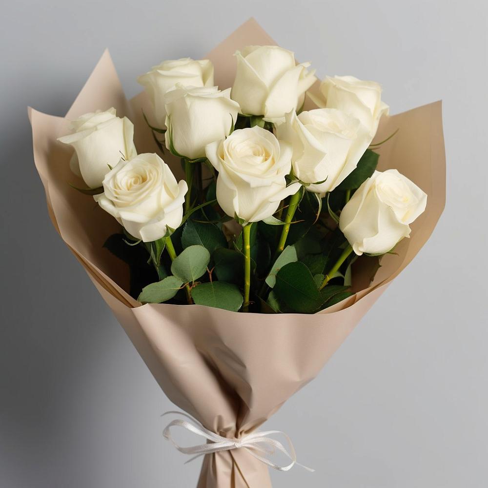 Букет 9 Белых роз Эдлесс Лав в Брюховецкой
