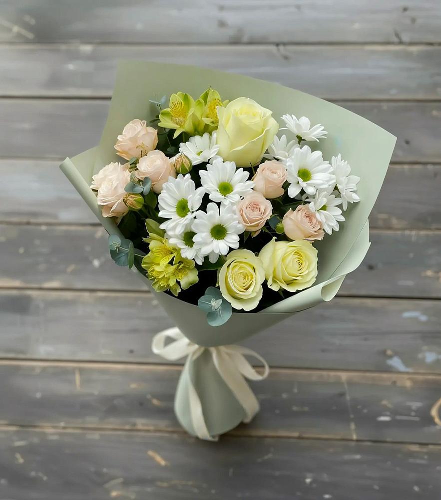 Букет цветов из: Альстромерии, Розы и Хризантемы в Брюховецкой