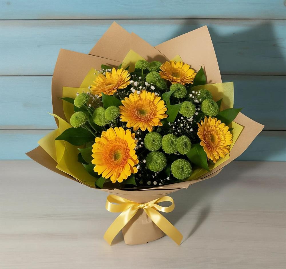 Букет цветов из: Герберы и Хризантемы в Брюховецкой