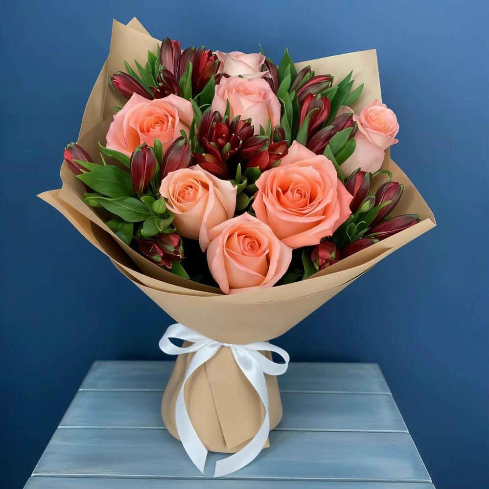 Букет цветов из: Розы и Альстромерии в Брюховецкой