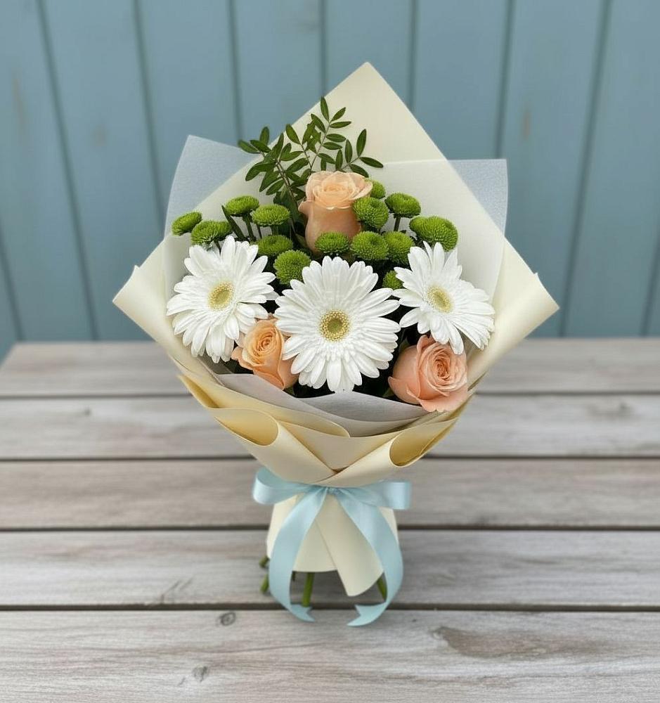 Букет цветов из: Герберы, Розы и Хризантемы в Брюховецкой