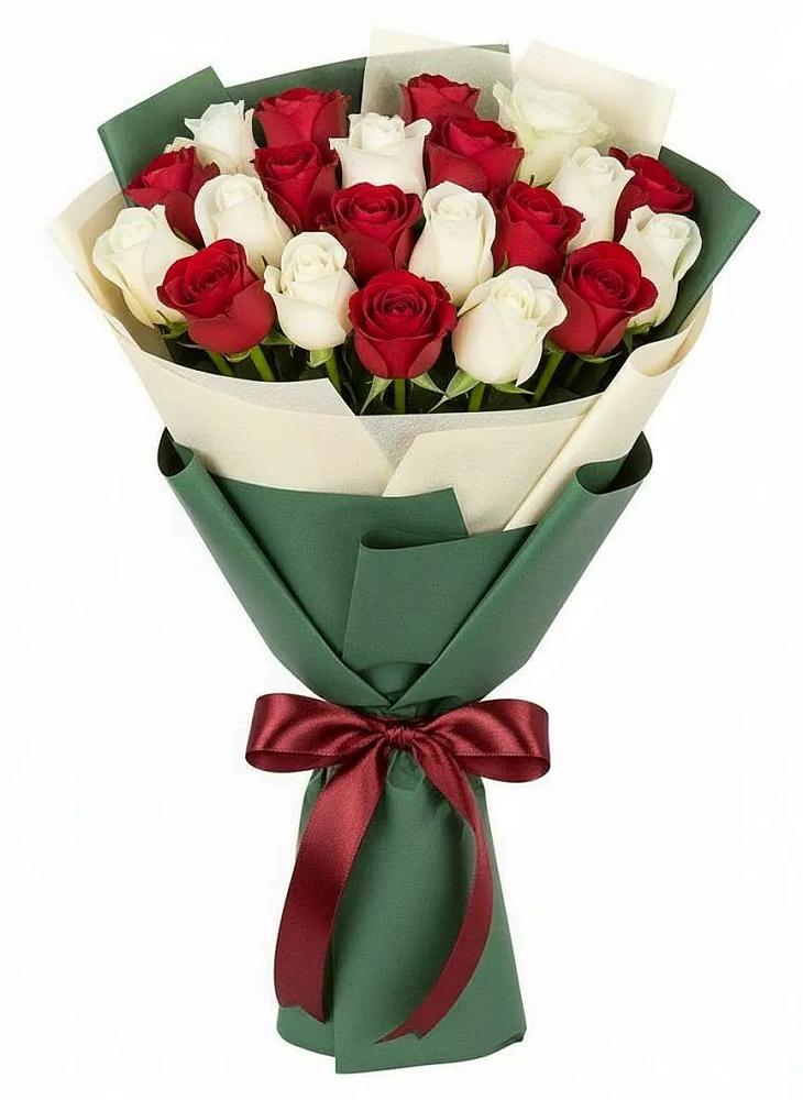 Букет Микс из красных и белых роз в Брюховецкой