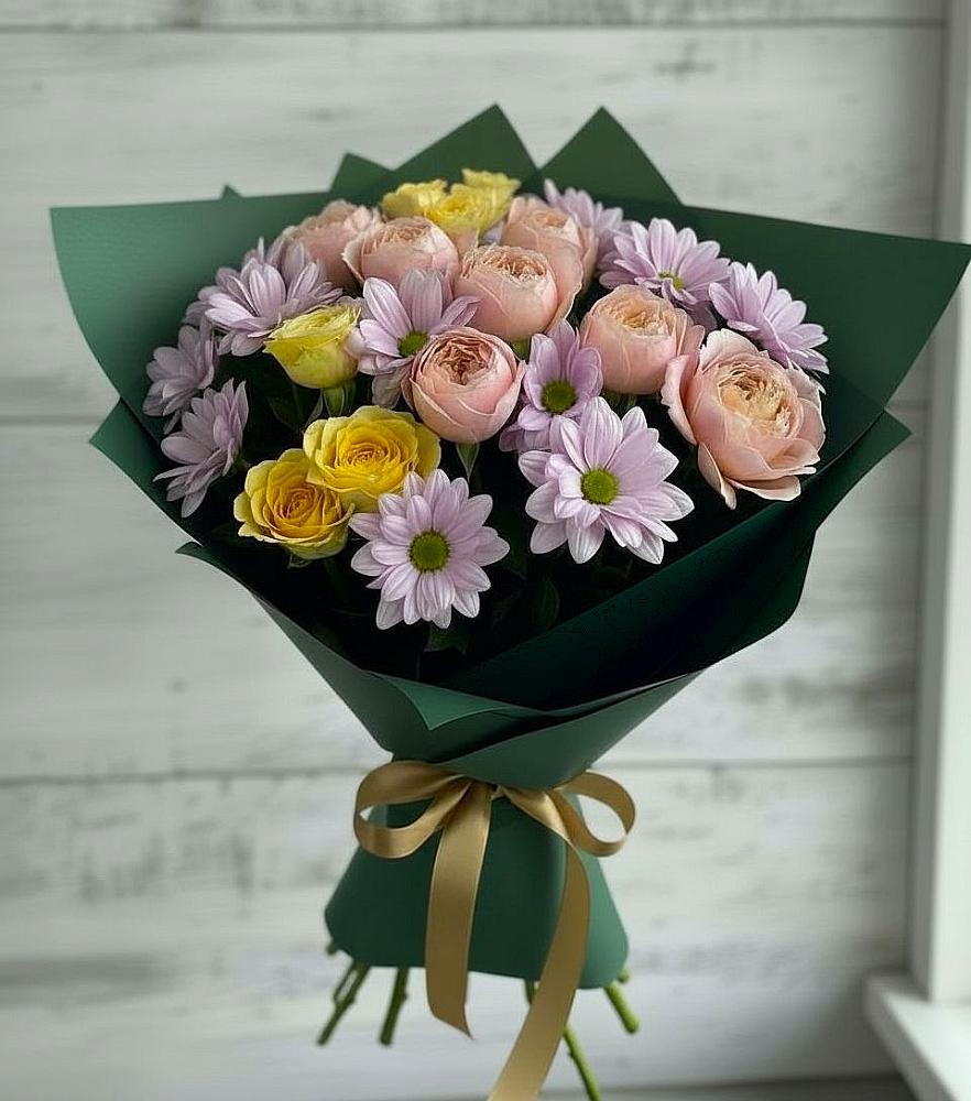 Букет цветов из: Хризантемы и Розы в Брюховецкой