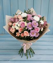 Букет цветов из:  Хризантемы, Розы и Альстромерии в Брюховецкой