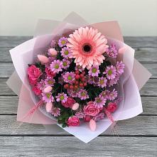 Букет цветов из:  Розы, Герберы и Хризантемы #REPLACE_PRED# Брюховецкой