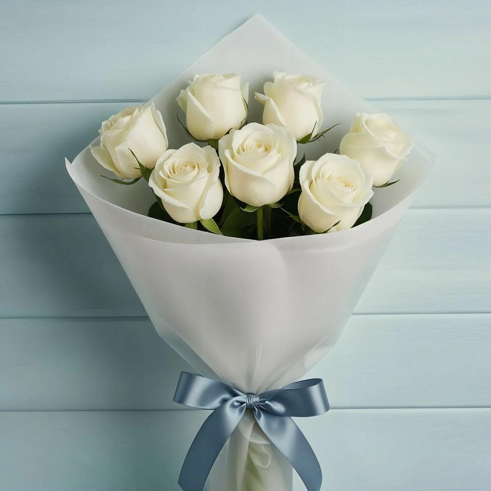 Букет 7 Белых роз Эдлесс Лав в Брюховецкой