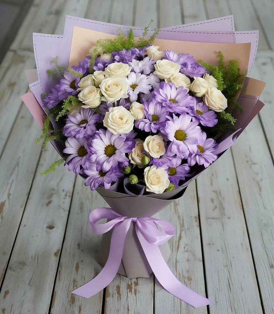 Букет цветов из: Хризантемы и Розы в Брюховецкой